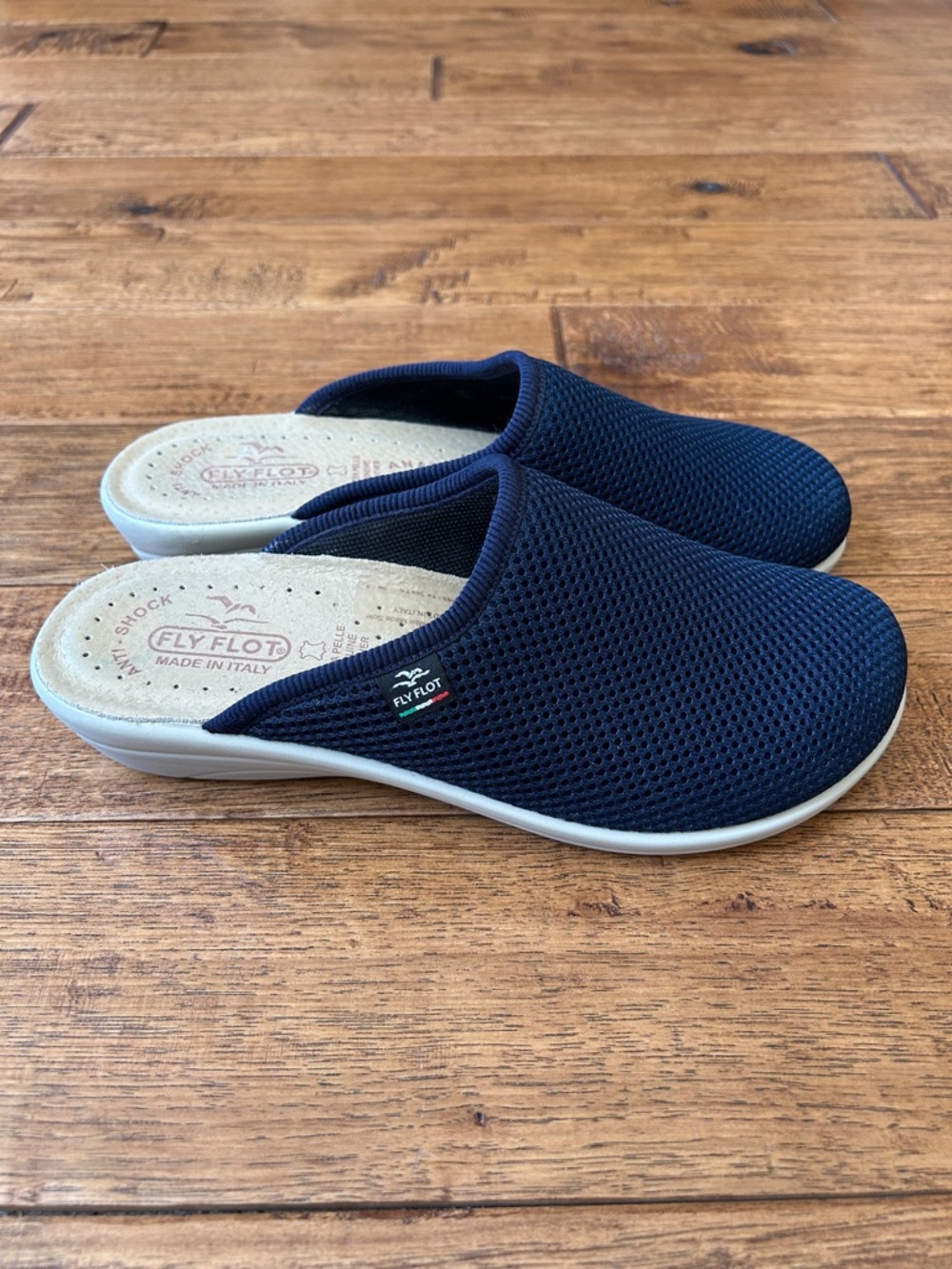 Fly Flot Stretch Knit Slip On Shoes Navy Blue Anti-Shock Italy Made Size 8 / 39